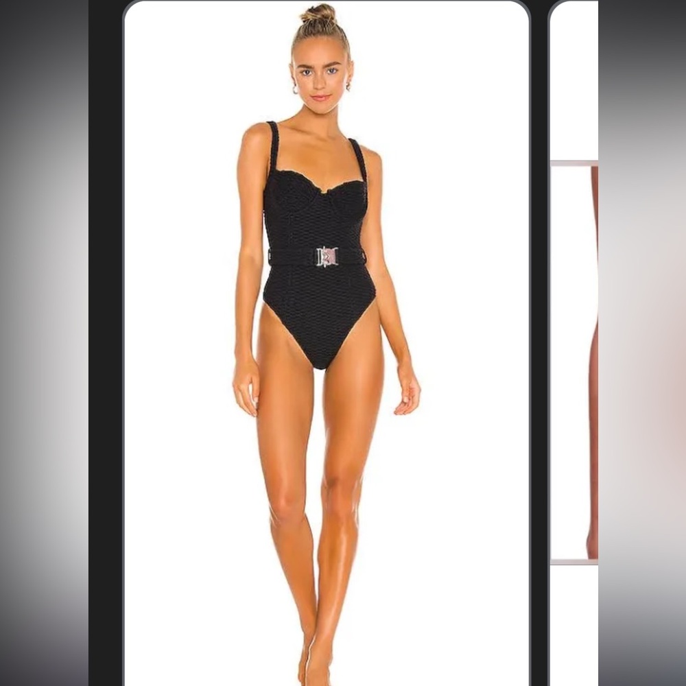 Devon Windsor black swimming suit with belt  Black Swimsuit belt